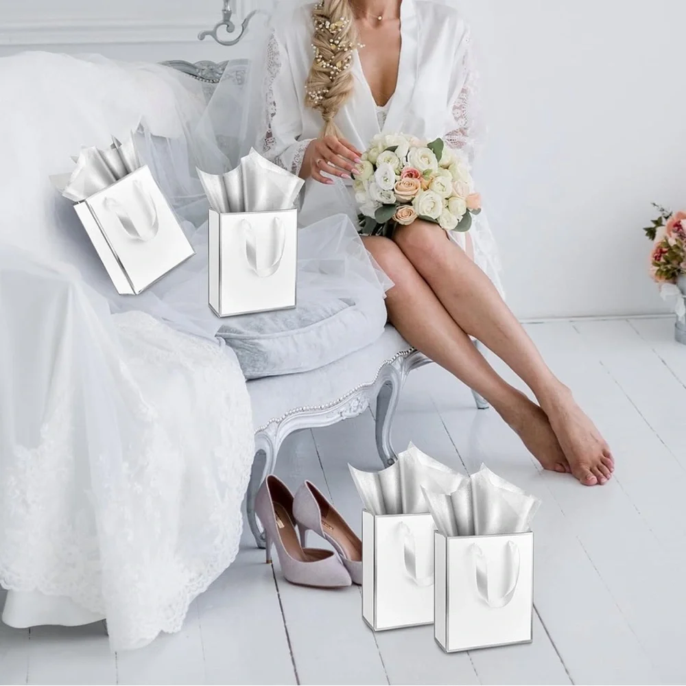 5 Pack Metallic Paper Gift Bags with Handle and Tissue 9 x 7 x 3.1